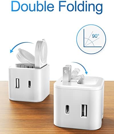 36 W Fast Charging Block for Apple Devices – Dual Port Wall Charger with Built-in Apple Watch Dock, Foldable Design for i Phone & Air Pods – Ultimate Compatibility and Portability for On-the-Go Users