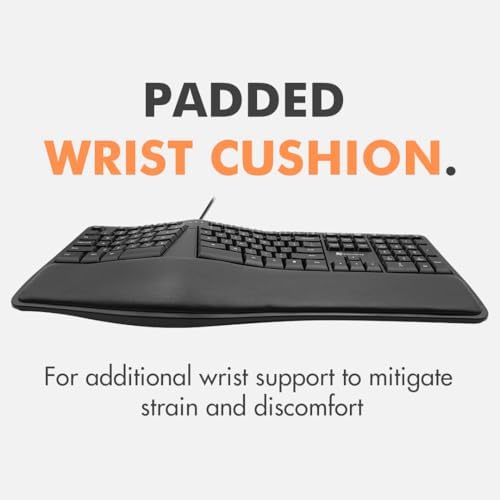 Unlock Ultimate Comfort with the X9 Wired Ergonomic Keyboard – Cushioned Wrist Rest & Split Design for Effortless Typing – Perfect USB Keyboard for PC, Laptop & Chrome – 110 Precision Keys & 5 ft Cable for Enhanced Productivity