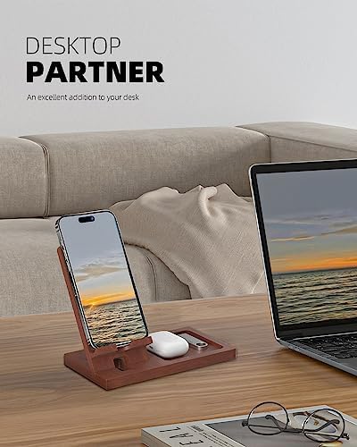 Cell Phone Stand with Tray, Wood Phone Docking Station for Men, Phone Holder for Desk, Men’s Docking Station and Organizer, Wooden Desk Organizer – Enhanced Compatibility and Speed