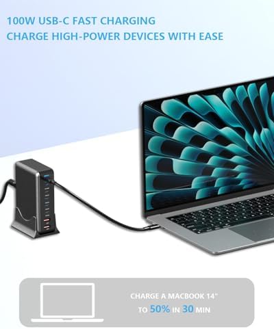 Ultimate 500 W Ga N USB-C Charging Hub: Fast, Compact Power Station with 8 Ports for DELL, HP, Mac Book Pro/Air, i Pad, and i Phone 16/15/14/13 Pro Max – Advanced Dual PD PPS Technology for Rapid Charging and Superior Thermal Safety – Efficient, Lightweight Design for Multiple Device Compatibility
