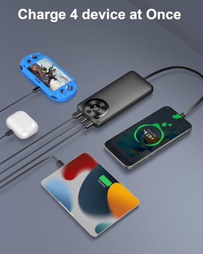 High-Capacity 10000 m Ah USB-C Power Bank with 22.5 W Fast Charging – Travel-Ready Portable Charger Featuring Built-in Cables, Triple Output Ports & HD LED Display for Efficient Device Charging on the Go