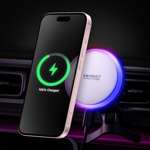 Magnetic Wireless Car Charger Mount – Luna Circle 15 W Fast Charging for Mag Safe Devices | Sleek 360-Degree Rotation Design for Optimal Convenience | Effortless Attachment & Enhanced Compatibility | Stylish Black Finish Perfect for Any Vehicle Interior
