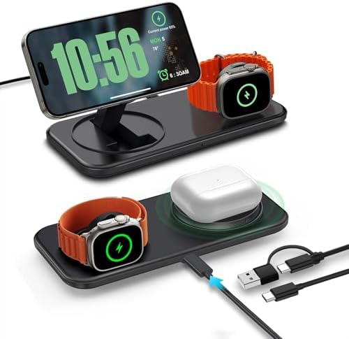 Dual Wireless Charging Station for Mag-Safe: 15 W Fast Charger Pad for i Phone 16/15/14/13/12/Pro/Max, Air Pods & Apple Watch Series 10/9/8/7/6/SE/5/4/3/Ultra 2 – Sleek Design with Enhanced Safety Features and Efficient Device Alignment