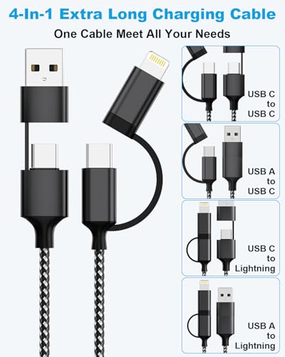 Experience Unmatched Convenience with the 20 FT Extra Long i Phone Charger Cord – 60 W USB-C and Lightning 2-in-1 Fast Charging Cable for i Phone 16/15/14 Pro/Pro Max, Mac Book, and i Pad (Gray) – Premium Durability for Effortless Charging Anywhere