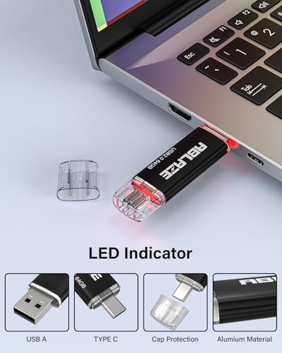 ABLAZE 128 GB Dual USB C Flash Drive 2 Pack – Ultra-Fast USB 3.0 & Type C Compatibility for i Phone 16/15, Android Devices, Laptops & Tablets – Perfect for On-the-Go File Transfers and Data Storage Solutions