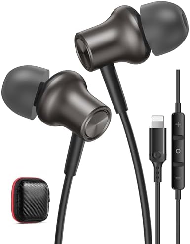 i Mangoo Magnetic Hi Fi Stereo Bass Wired Earbuds with MFi Certification – Premium Lightning Earphones for i Phone 14, 13 Pro Max, 12 Mini & More – Enhanced Audio Experience with Built-in Microphone & Volume Control – Stylish Purple Design for Everyday Comfort and Portability