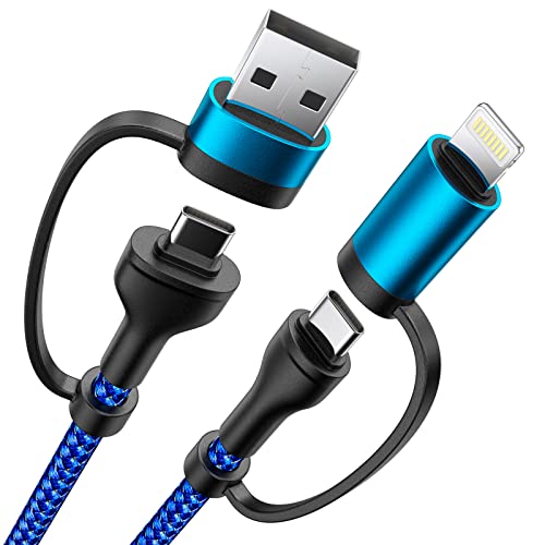Universal 4-in-1 Multi-Device Charging Cable [2-Pack, 6.6 FT] – 60 W Fast Charging Nylon Braided Lightning & USB-C Cords for i Phone, i Pad, Samsung Galaxy, Mac Book & More – Durable & Tangle-Free Solution for Efficient Powering