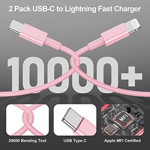 Blue Fast Charger Cable 2-Pack – 6 ft USB Type C to Lightning for i Phone 14/13/12 Pro Max, MFi Certified Charging Cord for Enhanced Speed & Compatibility – Durable Design for Everyday Use
