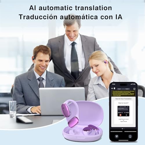 ZIHNIC AI Translation Earbuds – Cutting-Edge Wireless Headphones with Real-Time Language Translation for Effortless Global Communication, 138 Languages Supported, Triple Smart Mode Functionality, and IPX5 Waterproof Rating – Perfect for Adventurous Travelers and Dynamic Professionals in Elegant Purple Design
