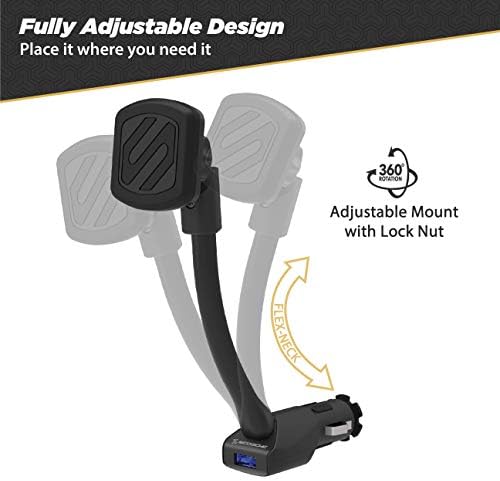 Scosche MAG12 V-XCES0 Universal Magnetic Car Phone Holder with USB Charger – Effortless Hands-Free Mounting for i Phone, i Pad, and All Smartphones – Durable Cigarette Lighter Design for Safe Navigation and Charging on the Go