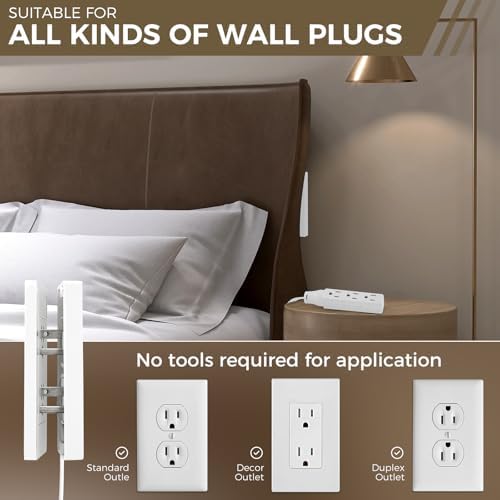 Revolutionize Your Power Access with the Outlet Concealer Power Strip – 3 AC Outlets, 5 ft Flat Plug Extension Cord for Home, Office & Kitchen – Child & Pet Safe Design, Universal Compatibility, 1625 W Capacity, Ideal for Streamlined Electronics Management