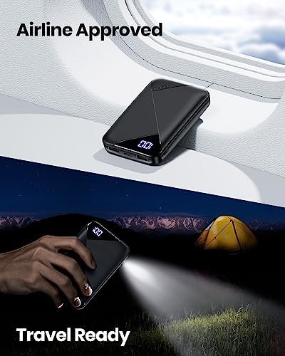 Compact 10,000 m Ah USB C Power Bank with High-Speed Triple 3 A Charging and Built-in Flashlight – EAFU Portable Charger for i Phone, Samsung, Google & More – Essential On-the-Go Battery Pack for Daily Use and Emergencies