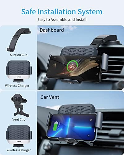 Fast Charging Wireless Car Charger for Samsung Galaxy Z Fold 6/5/4/3 – Auto-Clamping Air Vent and Dashboard Mount with Dual Coils for Optimal Efficiency – Essential Qi-Compatible Accessory for Seamless Navigation and Enhanced Convenience