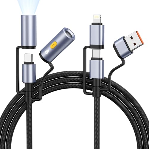 Multi Charging Cable 4ft 5 in 1 Multi Fast Charging Cord, with Lightning/Type C/USB/Light/Lighter Multi Phone Charger Cord for iPhone/Samsung Galaxy/ipad/Google Pixel etc – Enhanced Compatibility and Speed