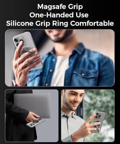 Revolutionary Mag Safe Phone Grip with 360° Rotating Kickstand – Premium Silicone Finger Ring for Secure Handling & Versatile Viewing – Innovative Damping Hinge Design for Gym, Workouts, and Video Calls – Universal Compatibility with All Phones (Black) – Elevate Your Mobile Experience