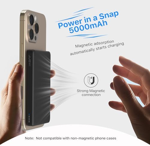 Ultra-Slim Magnetic Wireless Power Bank – 5000 m Ah High-Speed 20 W PD Charger for i Phone 16, 15, 14 & More – Lightweight Portable Battery Pack with USB-C Cable – Ideal for Air Pods & Apple Watch – Premium Safety Features for Reliable On-the-Go Charging – Effortless Compatibility with All Type-C Devices