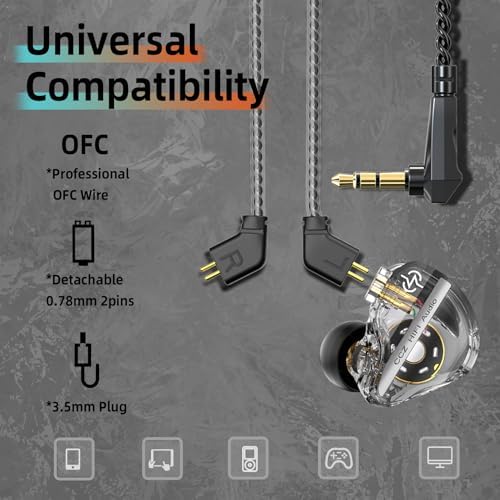 CCZ DC01 Pro Wired In-Ear Monitor Headphones – Premium Gaming Earbuds with Patent-Pending Comfort-Fit Ear Fins – Exceptional Sound Quality for Gamers and Musicians – Versatile Compatibility for All Devices – Sleek Black Design for Style and Performance