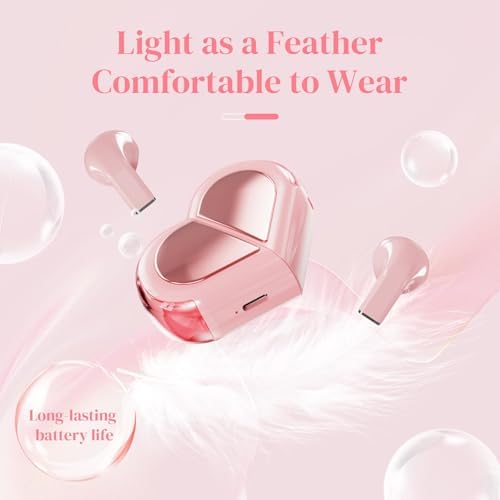 Stylish Rose Gold Heart Wireless Earbuds for Girls – Mini Bluetooth Earbuds Designed for Small Ears, Perfect for Kids & Women – Lightweight, Comfortable Fit with Superior Sound Quality for i Phone & Android, Ideal for Travel & Everyday Use