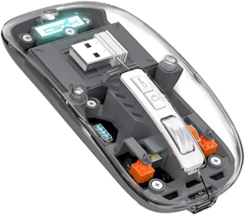 Sleek A.JAZZ Wireless Bluetooth 5.1 & 2.4 G Mini Mouse – Lightweight, Rechargeable, and Silent for Ultimate Focus in Office, PC, Mac, and i Pad Use – Stylish Transparent Design with Nano USB-C Receiver for Enhanced Compatibility and Performance