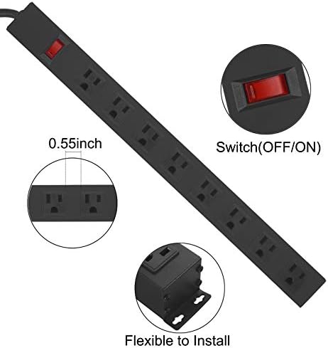 HHSOET Heavy-Duty Wall Mount Power Strip with 8 Outlets – Industrial Grade Surge Protector for Commercial Use, 15 A 125 V 1875 W, 6 FT SJT 14 AWG Cord – Space-Saving Design for Workshops and Home Offices – Reliable Power Solution for Large Plugs and Adapters