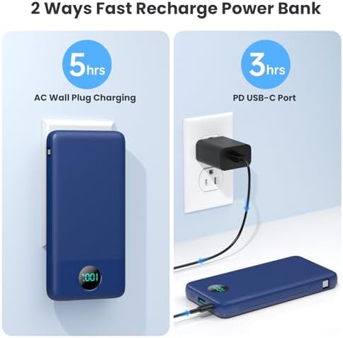 Ultimate USB C Power Bank with Dual Built-in Cables & AC Wall Plug – 13,800 m Ah Fast Charging Powerhouse for i Phone 16/15, Galaxy S23, Tablets – Compact LED Display, Universal Compatibility for On-the-Go Power Solutions