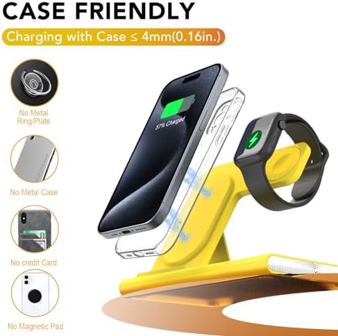 Ultra-Convenient 3-in-1 Foldable Wireless Charging Dock for Apple Devices – Rapid Power-Up Station for i Phone 16/15/14/13/12/11/X/XS, Apple Watch Series 10/9/8/7/Ultra2/Ultra/SE, and Air Pods Pro/2/3/4 – Lightweight Travel Charger with Integrated LED Light for Enhanced Portability and Efficiency
