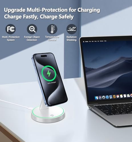 Efficient Magnetic Wireless Charging Stand – 15 W Fast Mag Safe Charger for i Phone 16 Series & Earlier, Sleep-Friendly Indicator Light, Sleek Design, Enhanced Compatibility & Quick Charge for Air Pods – Ultimate Cordless Convenience