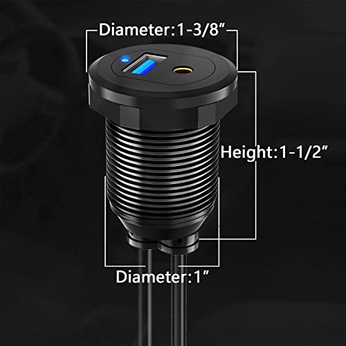BATIGE Type C USB 3.0 Flush Mount Extension Cable – 3 ft Alloy Shell Car, Truck & Motorcycle Dashboard USB Port with LED Indicator for Enhanced Durability and Seamless Connectivity