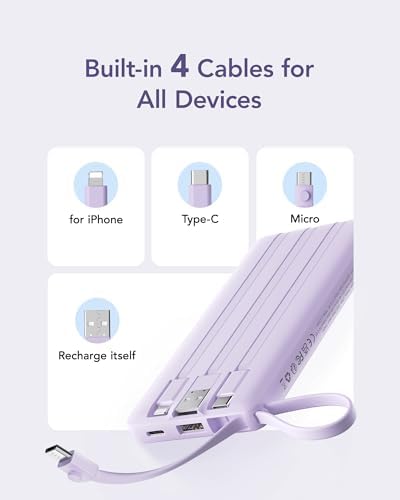 VRURC 10,000 m Ah Slim Power Bank – Ultimate Multi-Device Portable Charger with Built-in Cables, 5 Outputs & Dual USB-C Inputs for i Phone, Samsung, Android – Travel Essential for On-the-Go Power Solutions