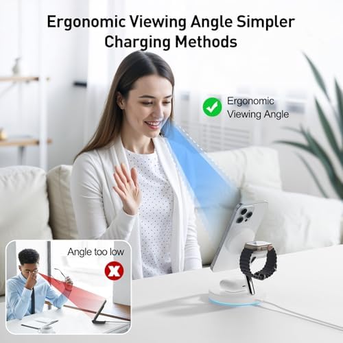 2025 Premium 3-in-1 Wireless Charging Station for i Phone 16, 15, 14, 13, 12 – Mag-Safe Compatible Charger Stand for Air Pods and i Watch – Fast, Efficient Power Hub with Sleek Design and Overcharge Protection for Home or Travel