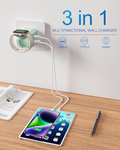 36 W Fast Charging Block for Apple Devices – Dual Port Wall Charger with Built-in Apple Watch Dock, Foldable Design for i Phone & Air Pods – Ultimate Compatibility and Portability for On-the-Go Users