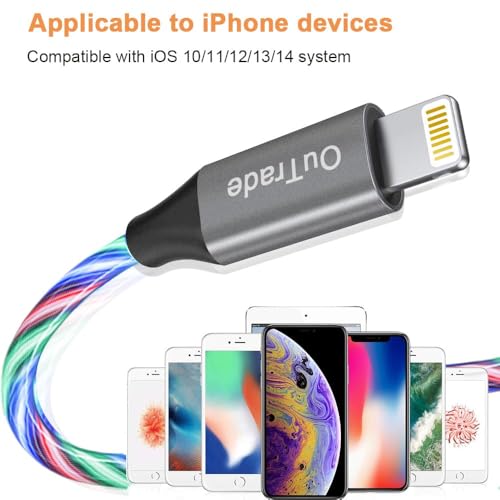 Vibrant LED i Phone Charger Cable | MFi Certified Lightning Cable for Fast, Reliable Charging | 6 ft Multicolored Glow Cable Compatible with i Phone 12, 11 Pro Max, XR, X, SE, 8 Plus, i Pad, i Pod | Stylish Power Solution for On-the-Go Charging