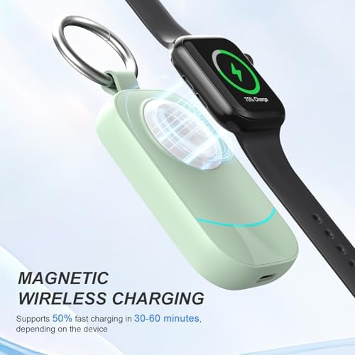 Portable Keychain Charger for Apple Watch – 2500 m Ah Fast Wireless Power Bank for Series 10, 9, SE & Ultra 2 – Essential Travel Companion for Effortless Charging Anytime, Anywhere – Lightweight, Durable, and User-Friendly Design for Active Lifestyles – Versatile Smartwatch Charging Solution