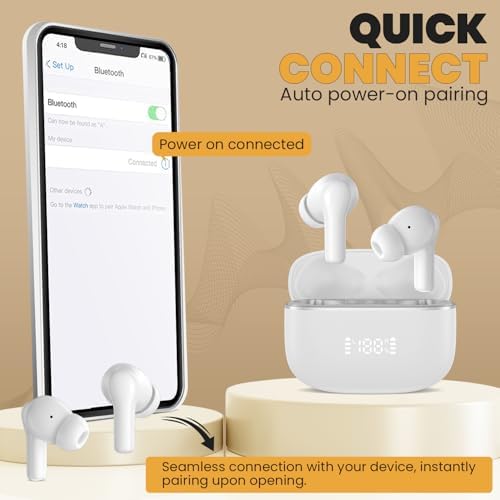 Elevate Your Audio Experience with Muse Space Bluetooth 5.4 Wireless Earbuds – Advanced Active Noise Cancelling (ANC) & Environmental Noise Cancelling (ENC) for Crystal-Clear Sound, Sweat-Proof Construction for Active Use, Integrated Microphone for Effortless Hands-Free Communication, LED Battery Indicator for Easy Monitoring – The Ultimate Companion for Fitness Enthusiasts and Frequent Travelers (White)