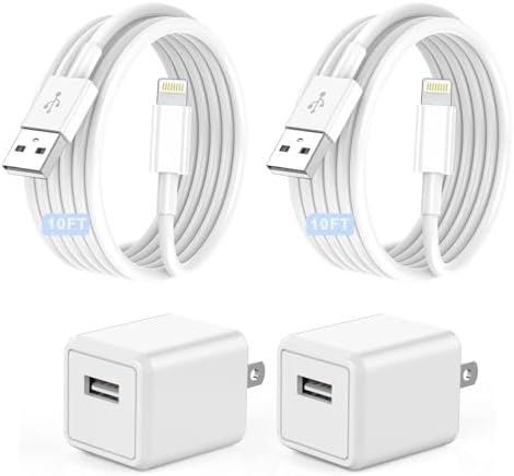10 FT Extra Long i Phone Charger – Dual Pack Apple MFi Certified Fast Charging Lightning Cable with USB Wall Adapter for i Phone 14 Pro/14/13/12/11 Pro Max/XS/XR/X/SE – Unmatched Convenience and Speed for Your Charging Needs
