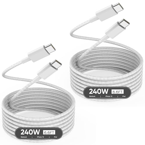 USB C to USB C,240W USB-C Woven Charge Cable,6.6ft 2Pack USB C Cable Fast Charging Cord for Apple MacBook Pro/MacBook Air,iPad Pro/Air,iPad mini,iPhone 16 15 Pro Max Plus Compatible 140W/100W/60W/45W – Enhanced Compatibility and Speed