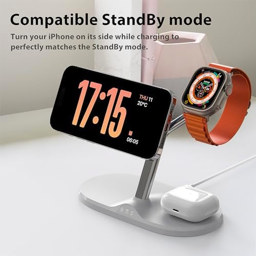 Ultimate 3-in-1 Mag Safe Wireless Charging Station for Apple Devices – Fast, Space-Saving Charger for i Phone 12-16, Apple Watch, and Air Pods – Enhanced Compatibility and Sleek Design for Organized Spaces