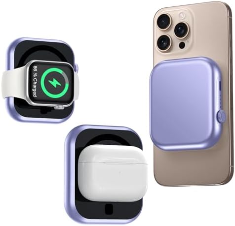 Compact 3-in-1 Mag Safe Power Bank – 10,000 m Ah Magnetic Charger with 22.5 W PD Fast Charging for i Phone 16/15/14/13/12, Apple Watch & Air Pods – Ultimate On-the-Go Charging Solution with Enhanced Safety Features and Dual Device Support