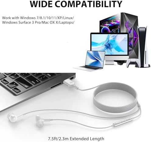 Enhance Your Audio Clarity: Advanced USB Wired Earbuds with 7.5 FT Cord, Noise-Canceling Mic, and Magnetic Storage – Ideal for Zoom Calls, Gaming, and Mac Book Pro Connectivity – Comfort Meets Performance
