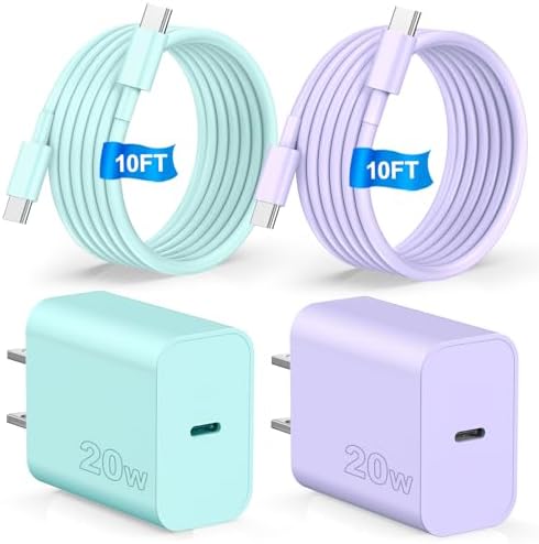 Dual-Pack Fast Charging USB C Charger Blocks for i Phone 16/15 & Galaxy S25/S24 – 6 ft Cable Included, Versatile Power Solution in Black & Pink – Enhanced Compatibility & Efficiency for Home, Office, and Travel