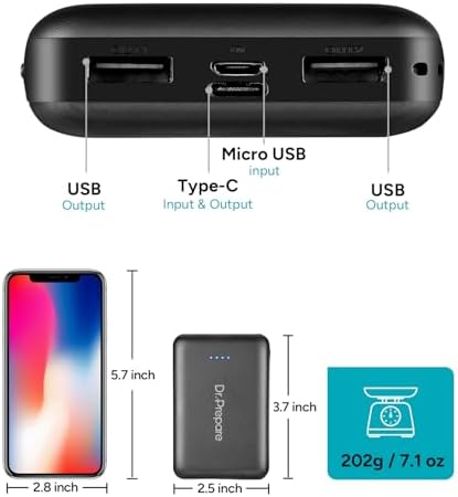DR.PREPARE Ultra-Compact 10,000 m Ah Heated Vest Battery Pack – Dual USB & Type-C Fast Charging Power Bank for Jackets, Eye Masks, Smartphones, and Tablets – Stay Warm & Connected Anywhere!
