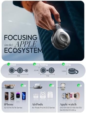 LISEN 25 W Qi2 Mag Safe 3-in-1 Charging Station Cube for i Phone, Air Pods & Apple Watch – Travel-Friendly Multi-Device Charger with 30 W Power Adapter – Sleek Black Design for Enhanced Compatibility and Fast Charging Efficiency