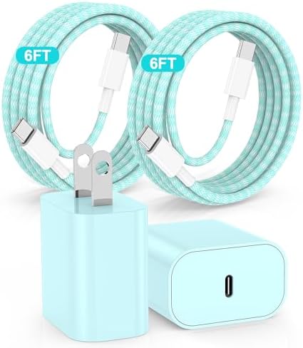 Rapid Charge 3-Pack USB-C Fast Charger Kit for i Phone 15 & 16 Pro Max – 20 W Power Blocks with Robust 6 ft & 10 ft Braided Cables – Ultra-Fast Charging Solution for i Pad Pro 13/12.9 – Sleek, Portable Wall Charger for Everyday Convenience