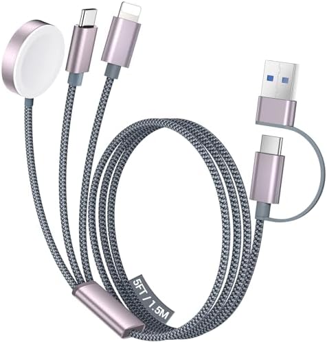 Temdan 3-in-2 USB C Charging Cable: Versatile Multi-Device Charger for Apple Watch Ultra, SE & i Phone 12-16 – Rapid Charge, Compact Travel Essential – Stylish Pink Smartwatch Accessory for On-the-Go Power Solutions
