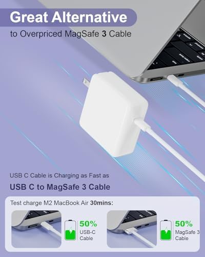 70 W Ga N USB-C Fast Charger for Mac Book Air & Pro – Compact, Foldable Power Adapter with 6.6 ft Cable for M1, M2, M3 Laptops – Universal Compatibility, Enhanced Charging Speed & Safety Features for All Devices