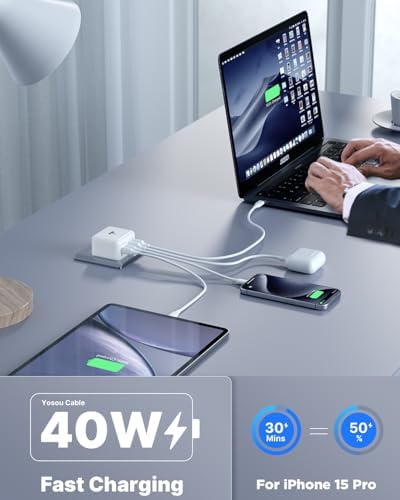 Aioneus 40 W USB C Fast Charging Block – 4-Port Dual PD & QC Wall Charger for i Phone 11-16, i Pad & Samsung Devices – Compact, High-Performance Power Adapter with Enhanced Safety Features for Home & Travel