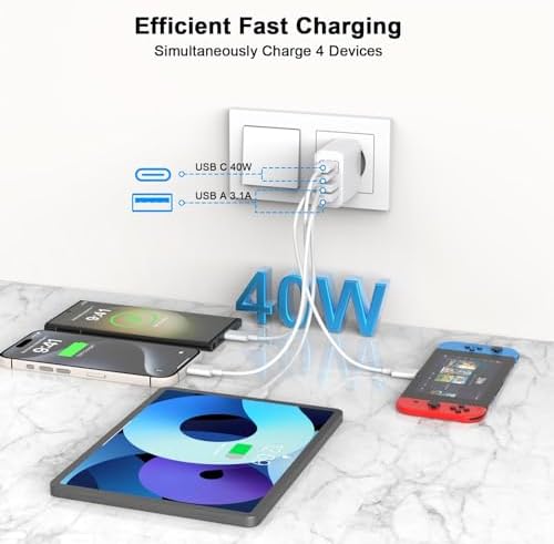 40 W Ultra-Fast Dual-Port Charging Cube for i Phone 15 – 2-Pack with 10 FT USB-C & USB-A Cables – Efficient Multi-Device Power Adapter for Home, Office, and Travel – Compact High-Speed Charger Compatible with i Pad, Galaxy, and More