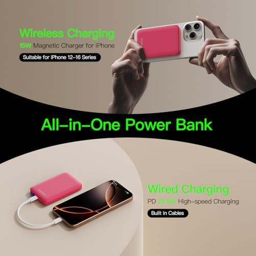 2025 Magnetic 15 W Slim Power Bank for i Phone – 5000 m Ah Magsafe Battery Pack with 20 W Fast Charging, Wireless Charger with LED Display for i Phone 12/13/14/15/16 Series – Ultimate Portability and Enhanced Charging Efficiency