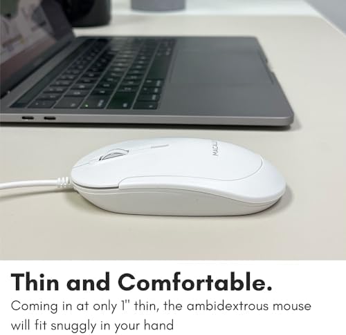 Ergonomic Macally Wired USB C Mouse – Precision Optical Sensor with Adjustable DPI (800/1200/1600/2400) for Seamless Mac & Windows Experience – Compact, Ambidextrous Design for Left and Right-Handed Users – Effortless Navigation with 3 Buttons & Scroll Wheel – Perfect Travel Companion for Enhanced Productivity