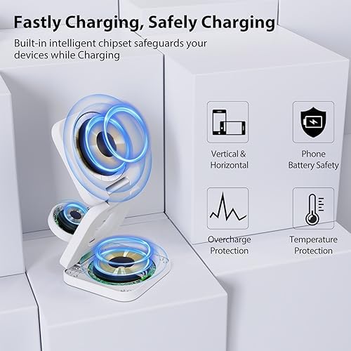 Revolutionary 3-in-1 Fast Wireless Charging Station – Magnetic & Foldable for Seamless Charging of i Phone 16/15/14/13/12/Pro/Max, Apple Watch 9/8/7/6/5/4/3/SE, and Air Pods 3/2/Pro – Compact, Portable, and Efficient 5 W Power Solution for the Modern User